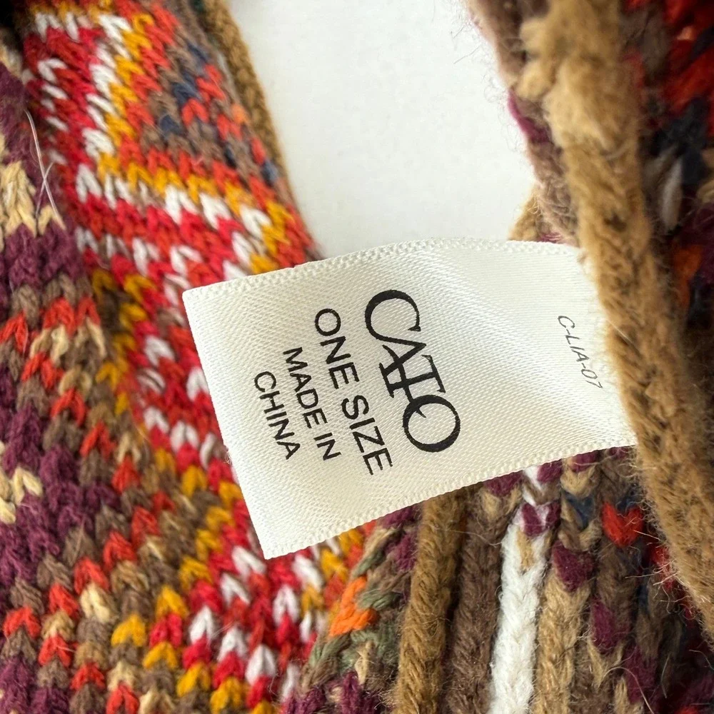Cato Women's Cozy‎ Knit Scarf Chevron Pattern Pom Pom Tassels One Size